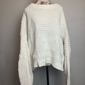 White Textured Knit Oversized Sweater